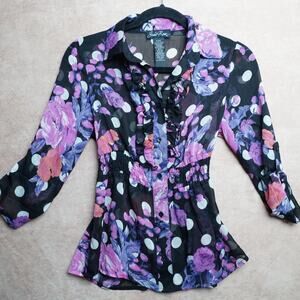 Susie Rose Floral Ruffle Blouse Y2K S